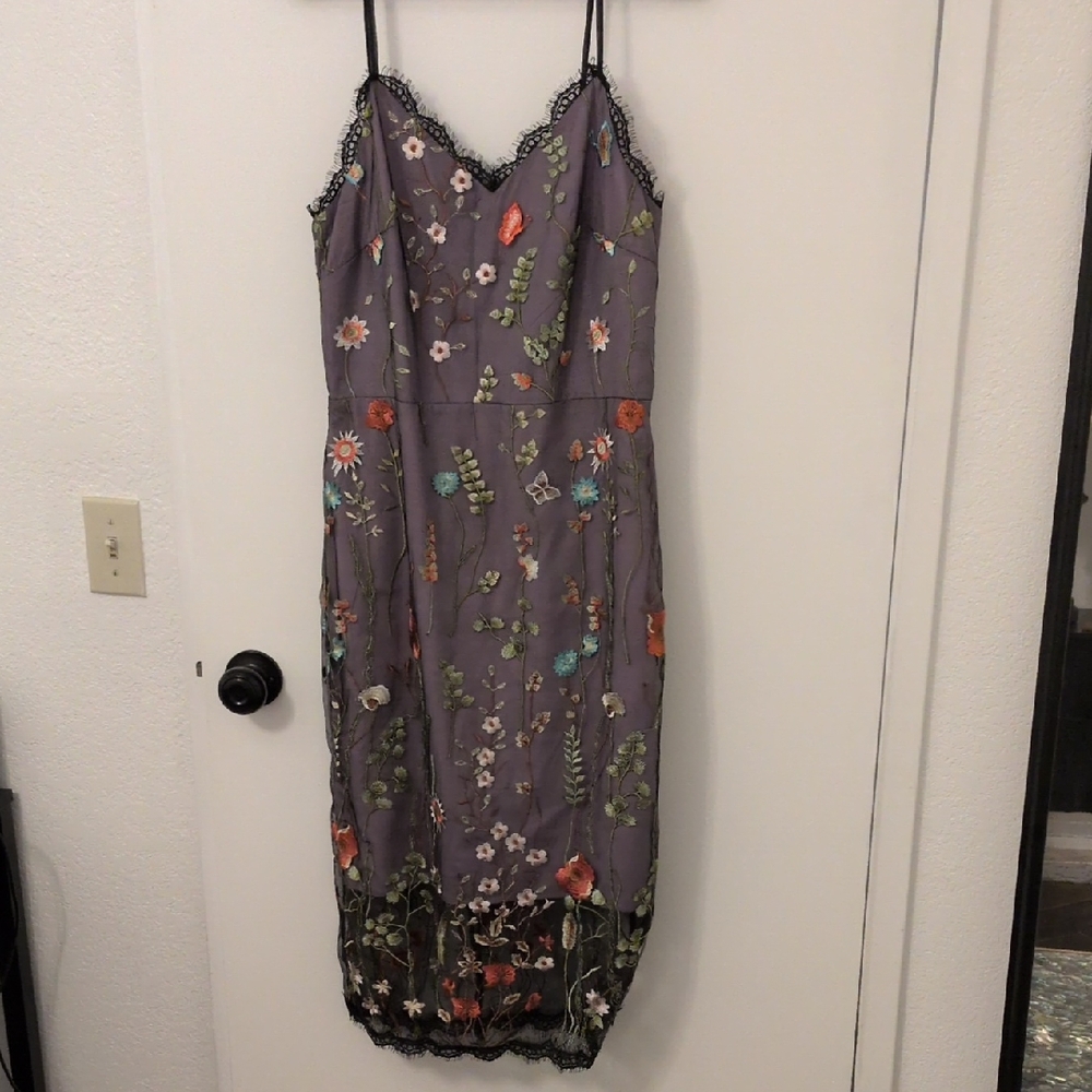 ECI Purple Floral Embroidered Midi Dress
